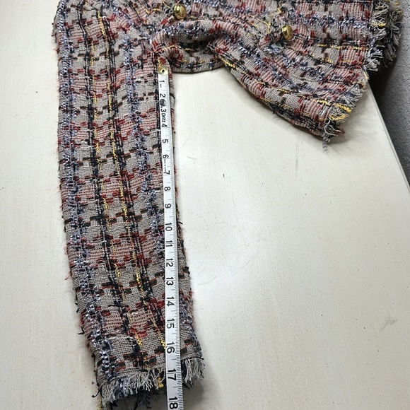 Halogen Tan Elsie Tweed Multicolored Frayed Edge Jacket Size Medium - Picture 11 of 11